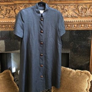 Black linen swing dress button down size 10